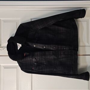 EV1 Women's Black & Grey Plaid Button Up Removable Fleece Collar Jacket XL